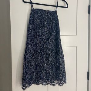 navy blue silver lace straight dress